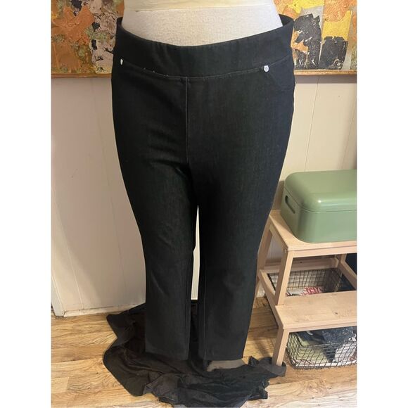 NWT 79$ Karl Lagerfeld Black Straight Leg Pull On Pants L - Picture 1 of 10